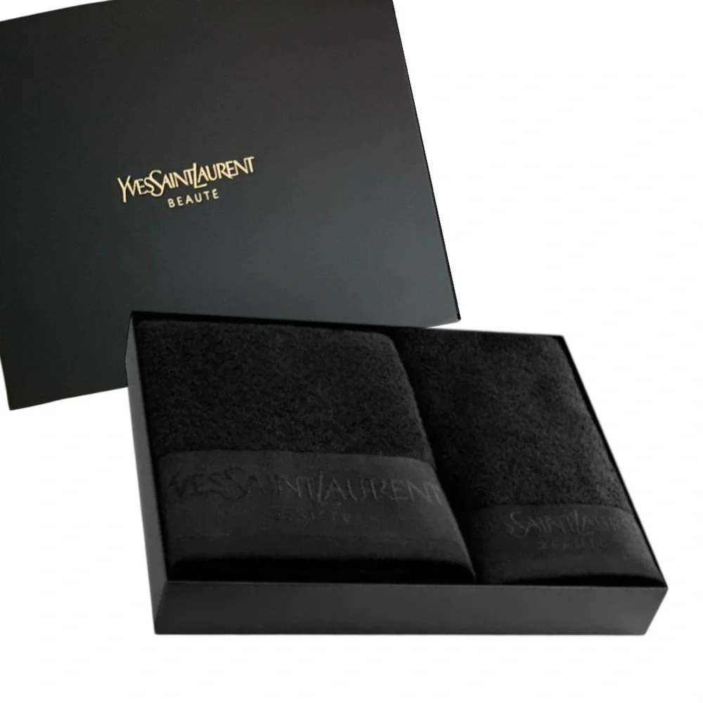 YVES SAINT LAURENT NIB Black 2 Piece Towel Set - Picture 1 of 5